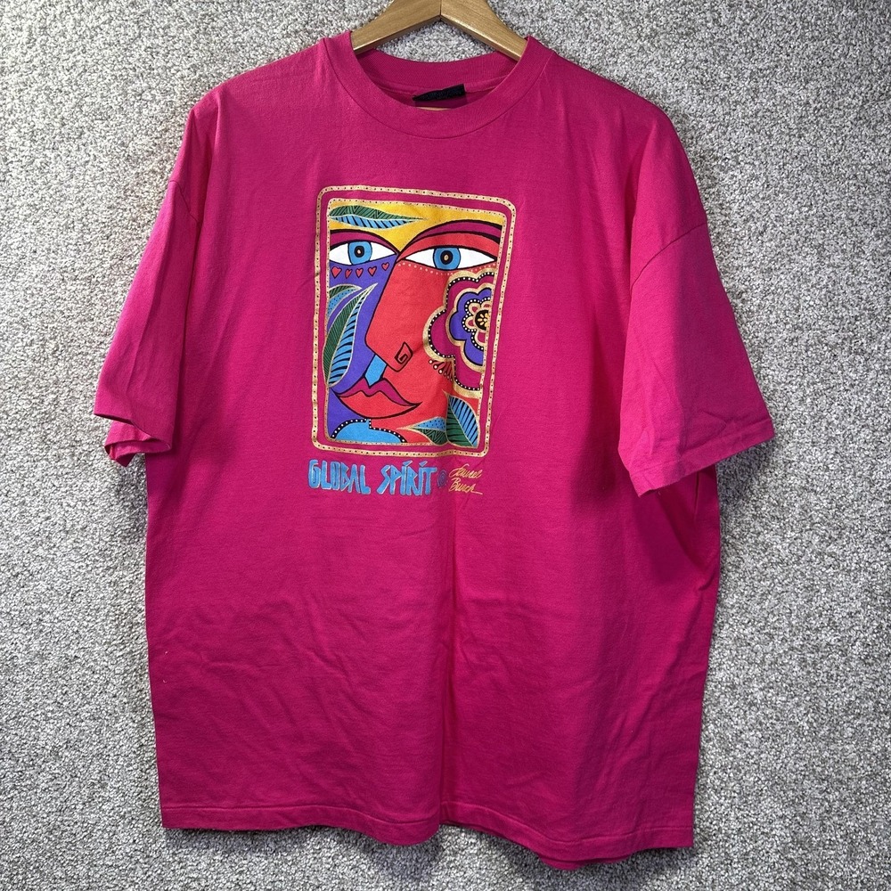 Vintage Laurel Burch Global Spirit Shirt Mens XL Pink Abstract Art‎ Tee 90s